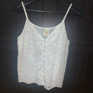 White Eyelet Button Front Cami